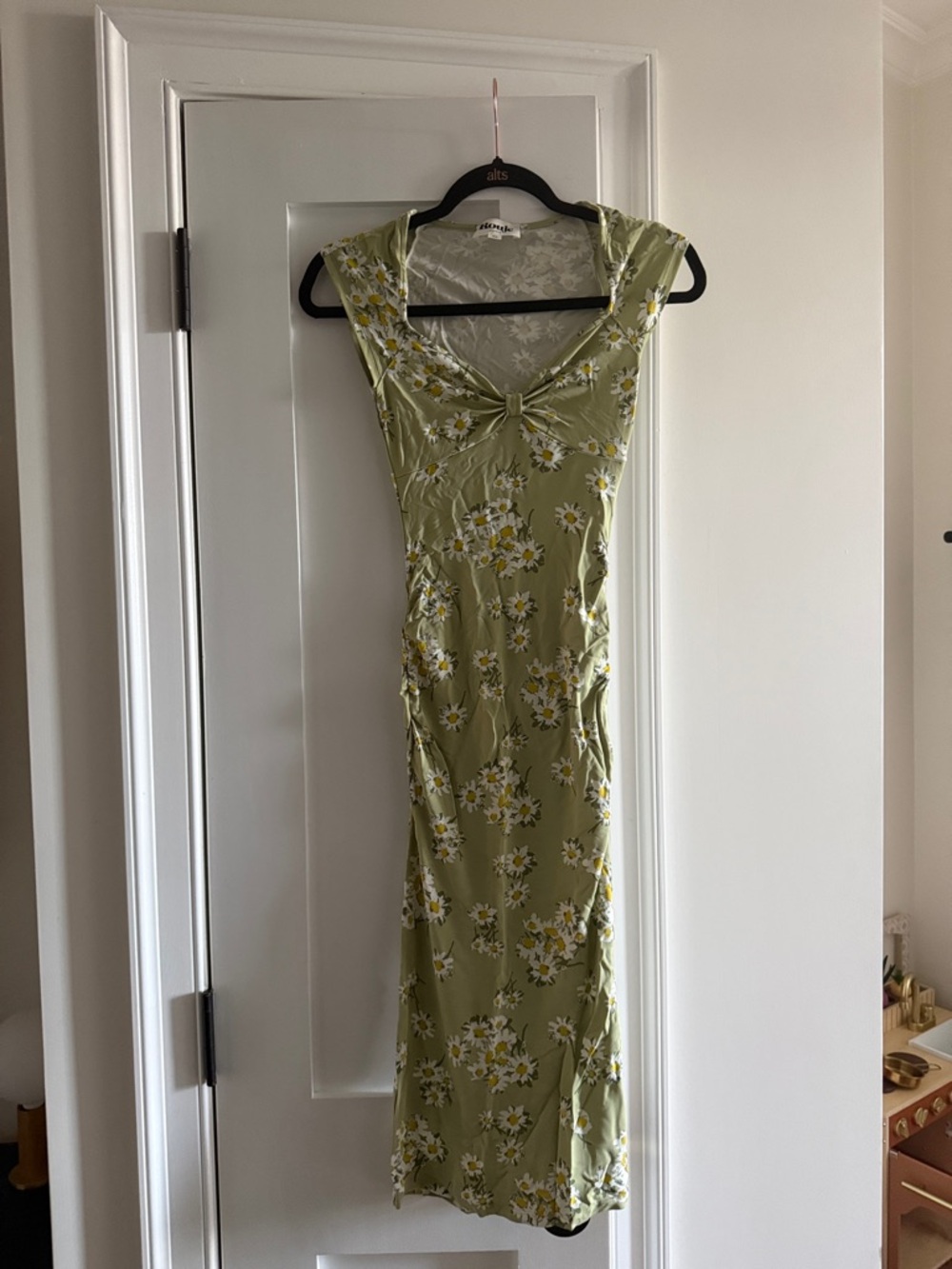 Rouje Olive Green Floral Midi Dress